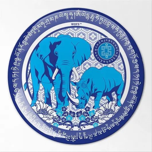 Abtibild sticker Feng Shui 3D cu Elefant si Rinocer albastri - 4,5cm, imagine 3