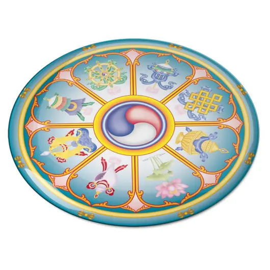 Abtibild sticker Feng Shui 3D cu cele 8 simboluri tibetane, model 1 - 4,5cm