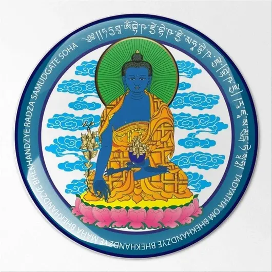 Abtibild sticker Feng Shui 3D cu Buddha medicinei albastra pe floare de lotus - 4,5cm, imagine 3