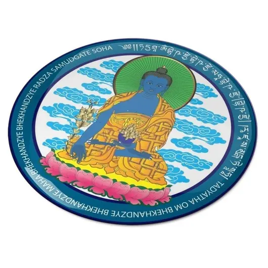 Abtibild sticker Feng Shui 3D cu Buddha medicinei albastra pe floare de lotus - 4,5cm