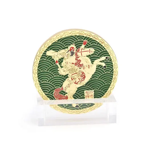 Statueta Feng Shui Mini placă Kwan Kung calare pe Cal