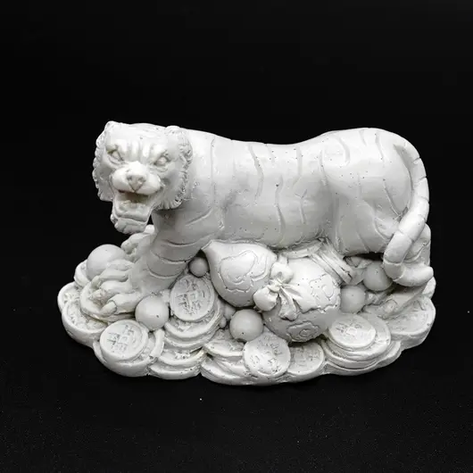Statueta Feng Shui Tigru alb cu Wu Lou, pentru sanatate - 7cm