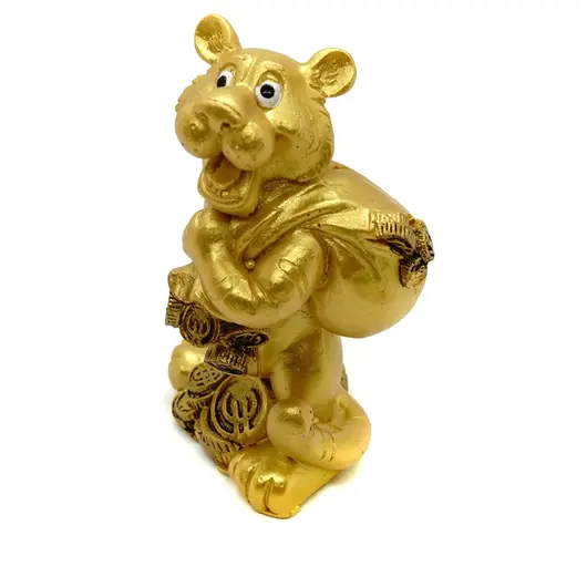 Statueta Feng Shui Tigru auriu cu Sacul prosperitatii - 9cm, imagine 2