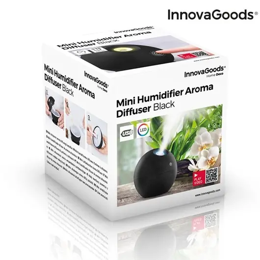 Mini difuzor ultrasonic InnovaGoods Negru, 130 ml, functie de umidificator, aroma difuzor, purificator aer, USB, imagine 10