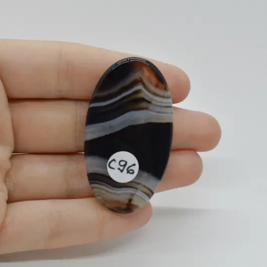 Cabochon Agat Negru Dantelat 50x28x6mm C96, imagine 2