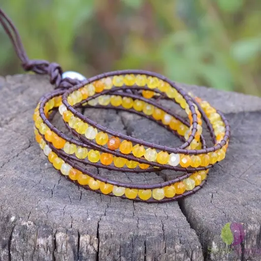 Bratara wrap 3x cu agat galben fatetat