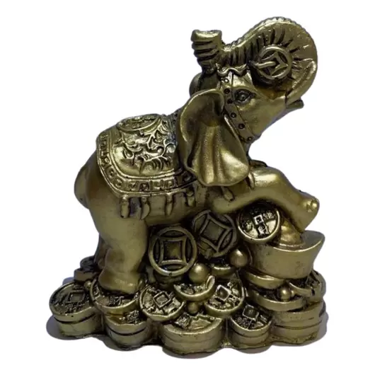 Statueta Feng Shui elefant cu trompa ridicata pe bani din rasina 7cm, imagine 2