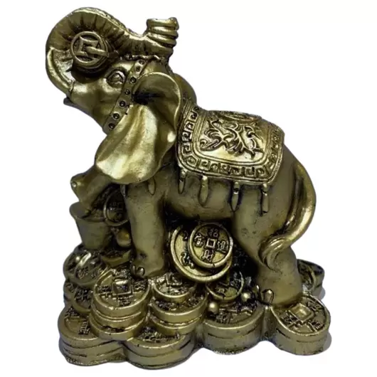 Statueta Feng Shui elefant cu trompa ridicata pe bani din rasina 7cm