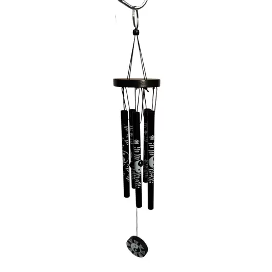Clopotei de vant negri din metal cu 5 tuburi, Yin Yang, 57cm, imagine 2