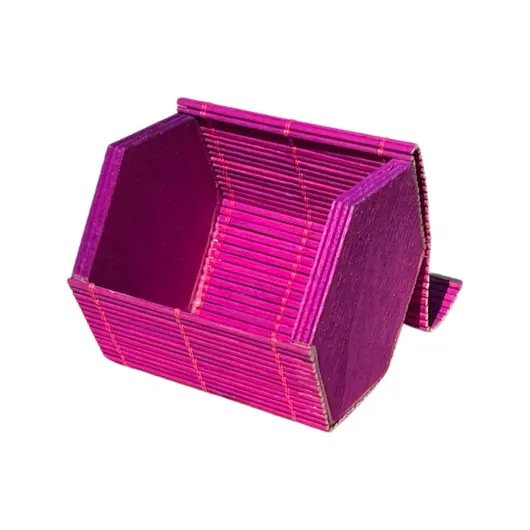 Cutie din bete de bambus hexagonala magenta, 80mm, imagine 2