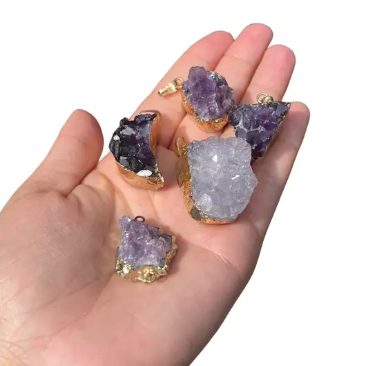 Pandantiv ametist druzy montura aurie, 30-40mm, imagine 2