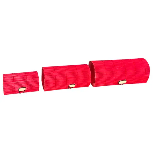 Set 3 cutii din bete de bambus, cufar rosu