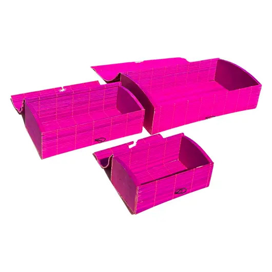 Set 3 cutii din bete de bambus, dreptunghiulare magenta, imagine 2