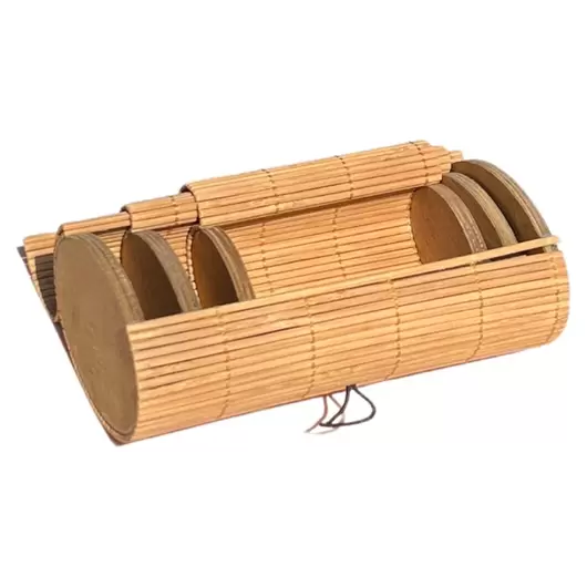 Set 3 cutii din bete de bambus, rotunde bej, imagine 3
