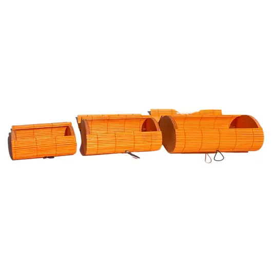 Set 3 cutii din bete de bambus, rotunde portocalii, imagine 2
