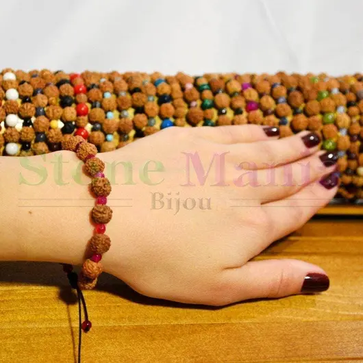 Bratara rudraksha 8mm si agat roz fatetat 4mm