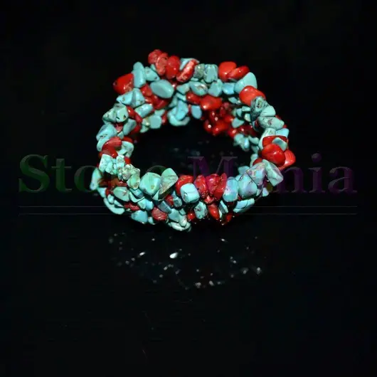 Bratara turcoaz + coral chipsuri pe elastic