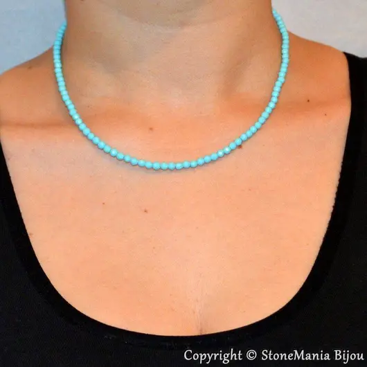 Colier turcoaz bleu sfere fatetate 4mm