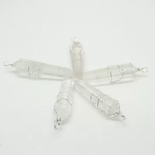 Pandantiv dublu varf lucrat manual cu sarma, cristal de stanca, 6cm, imagine 3