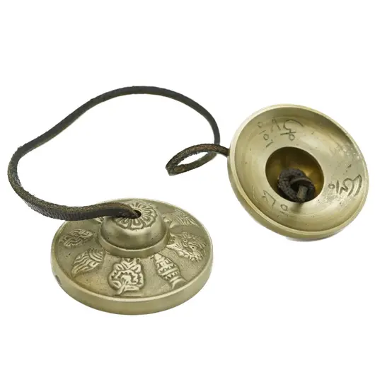 Talgere Feng Shui din bronz cu 8 simboluri norocoase, Tingsha - 6cm, imagine 2