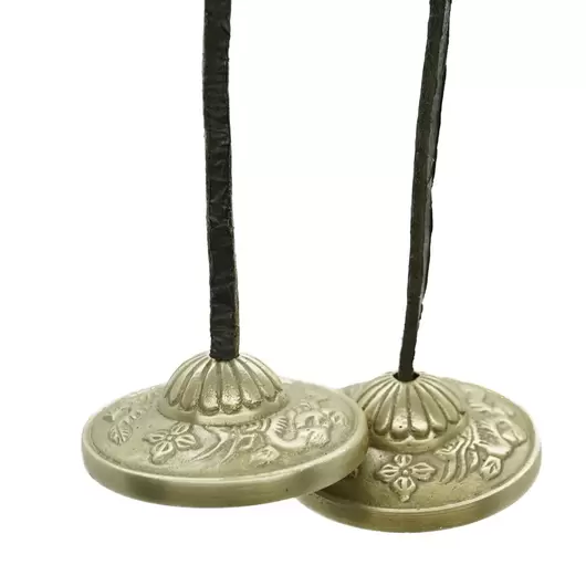 Talgere Feng Shui din bronz cu simboluri florale, Tingsha - 6cm, imagine 3