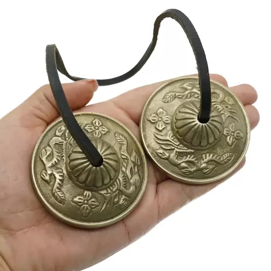 Talgere Feng Shui din bronz cu simboluri florale, Tingsha - 6cm, imagine 4