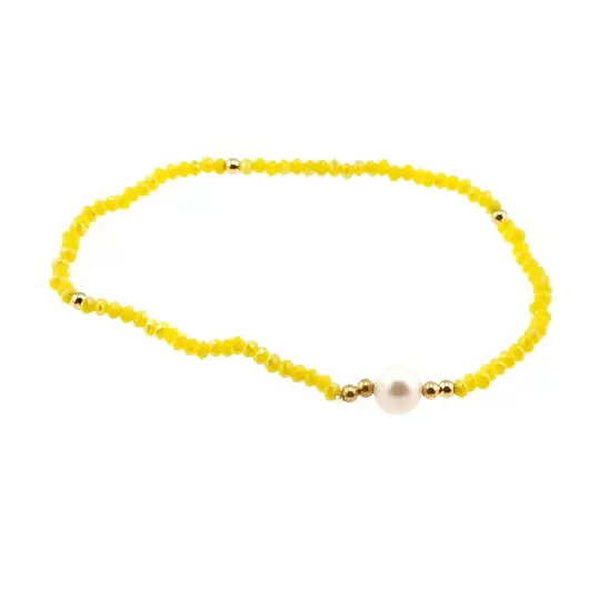 Bratara cu perla de cultura si cristale fatetate din sticla - galben, 19cm, imagine 2