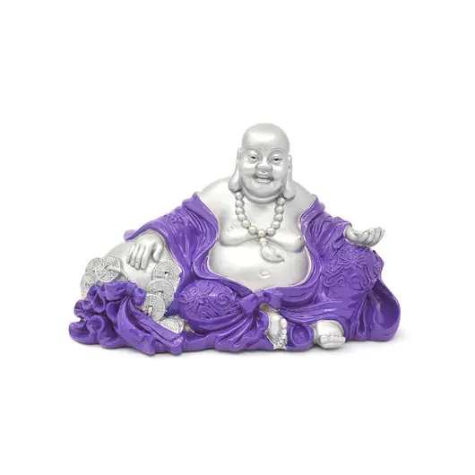 Statueta cu Buddha fericit in violet regal, Ngan Chee 2023