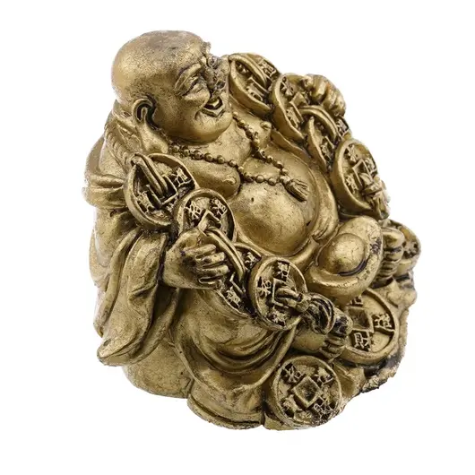 Statueta Feng Shui Buddha cu salba si pepita, 6cm, imagine 2