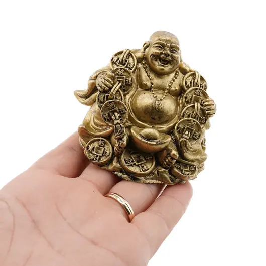 Statueta Feng Shui Buddha cu salba si pepita, 6cm, imagine 4