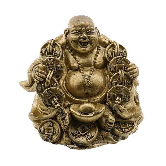 Statueta Feng Shui Buddha cu salba si pepita, 6cm