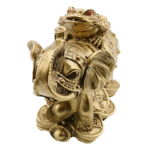 Statueta Feng Shui Elefant cu Broasca raioasa, monede si pepite, 13cm, imagine 4