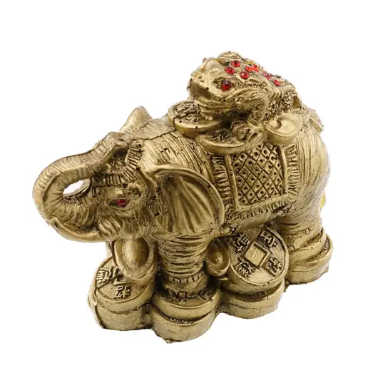 Statueta Feng Shui Elefant cu Broasca raioasa si monede, 9cm, imagine 2