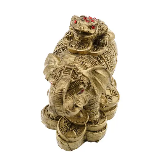 Statueta Feng Shui Elefant cu Broasca raioasa si monede, 9cm, imagine 3