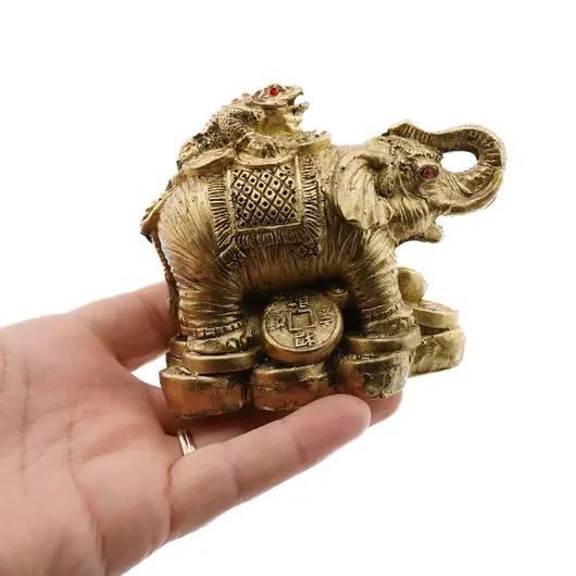 Statueta Feng Shui Elefant cu Broasca raioasa si monede, 9cm, imagine 4