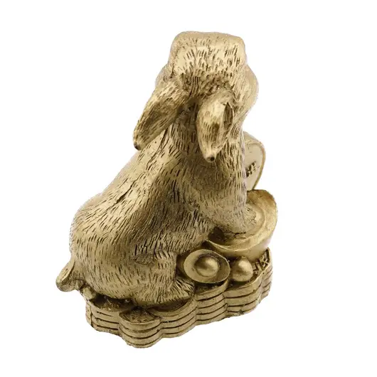 Statueta Feng Shui Iepure cu moneda si pepite, 9cm, imagine 3