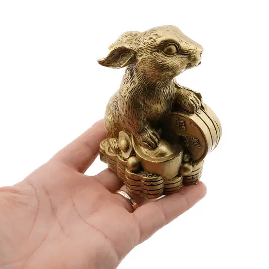 Statueta Feng Shui Iepure cu moneda si pepite, 9cm, imagine 4