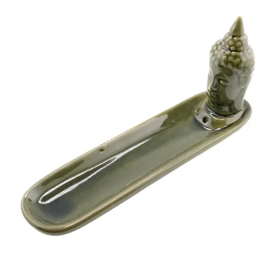 Vas din ceramica pentru ardere betisoare parfumate, Buddha verde, 20cm, imagine 2