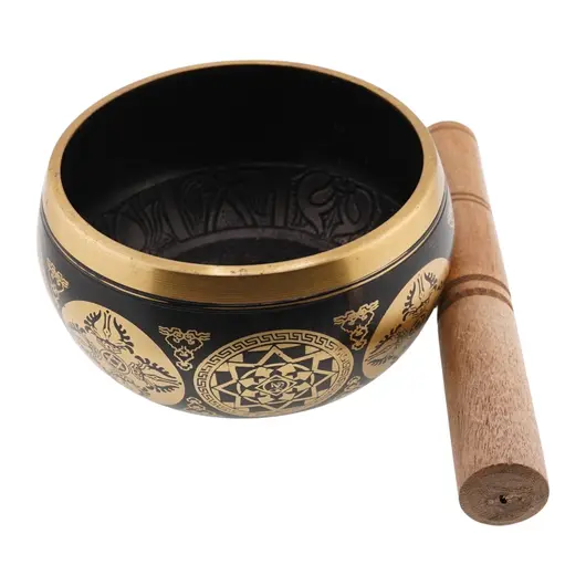 Bol tibetan cantator India cu pentagrama si Piciorul lui Buddha, 11cm, imagine 2