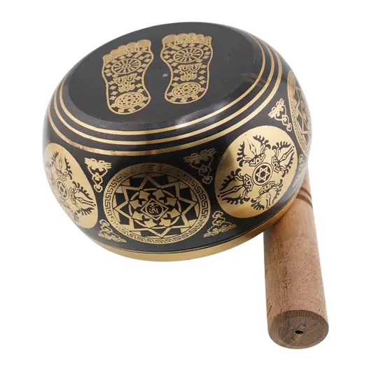 Bol tibetan cantator India cu pentagrama si Piciorul lui Buddha, 11cm, imagine 3