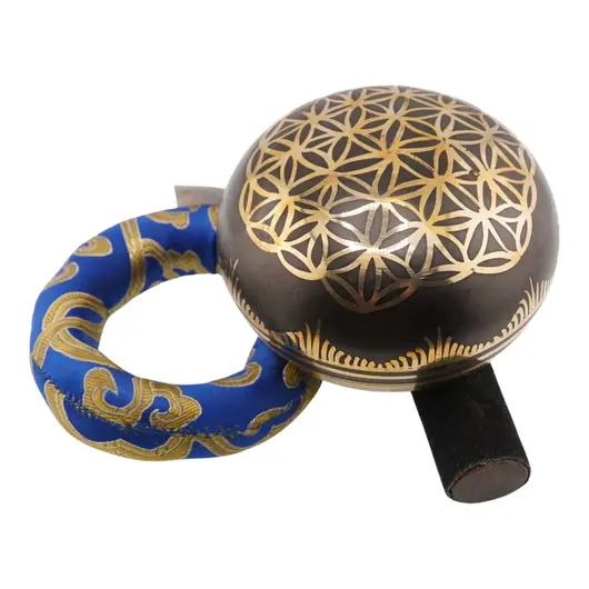 Bol tibetan cantator India model floarea vietii, cu perna colorata, 9cm, imagine 3