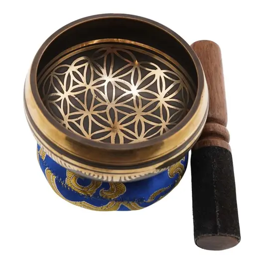 Bol tibetan cantator India model floarea vietii, cu perna colorata, 9cm