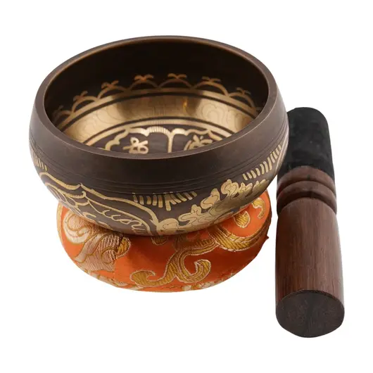 Bol tibetan cantator India Om Mani Padme Hum si nodul mistic, cu perna colorata, 8cm, imagine 2