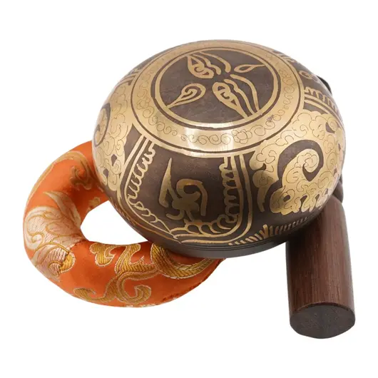 Bol tibetan cantator India Om Mani Padme Hum si nodul mistic, cu perna colorata, 8cm, imagine 3