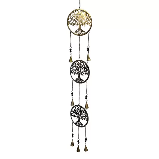 Decoratiune clopotei de vant din metal cu trei simboluri copacul vietii, 90cm, imagine 2