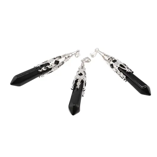 Pandantiv obsidian si montura din metal, 8cm, imagine 2
