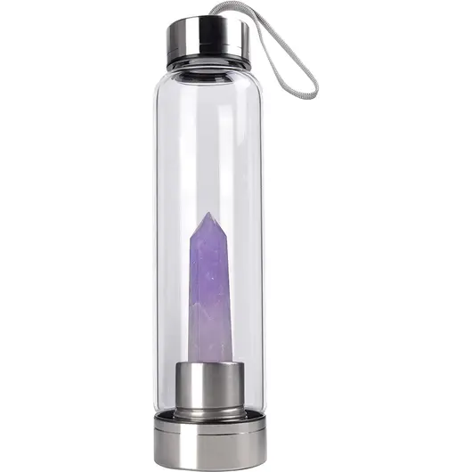 Sticla pentru apa cu cristal natural Ametist, 24cm