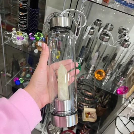 Sticla pentru apa cu cristal natural Calcit, 24cm, imagine 3