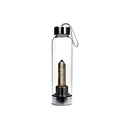 Sticla pentru apa cu cristal natural Cuart fumuriu, 24cm, Alege cristalul: Cuart fumuriu