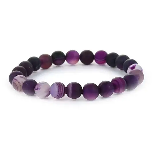 Bratara din Agat Mov Dantelat 6mm, pe elastic, 19cm, sfere mate